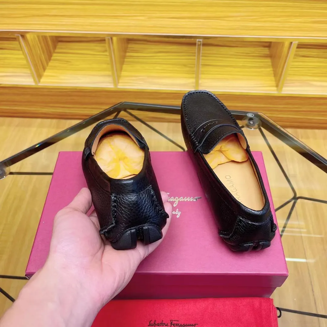 Men's shoes 💰560Ferragamo high-end quality 🔥 black pebbled ➕ cowhide lining size 38-45